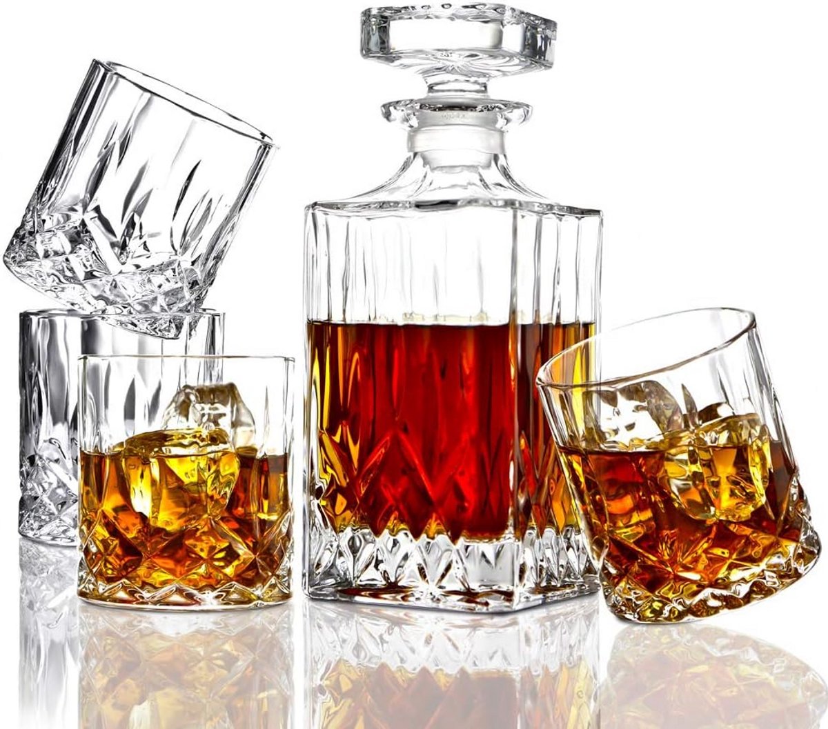 Whisky Karaf en Glazen Set - 5-delig Kristalglas Set - Italiaans Handgemaakt
