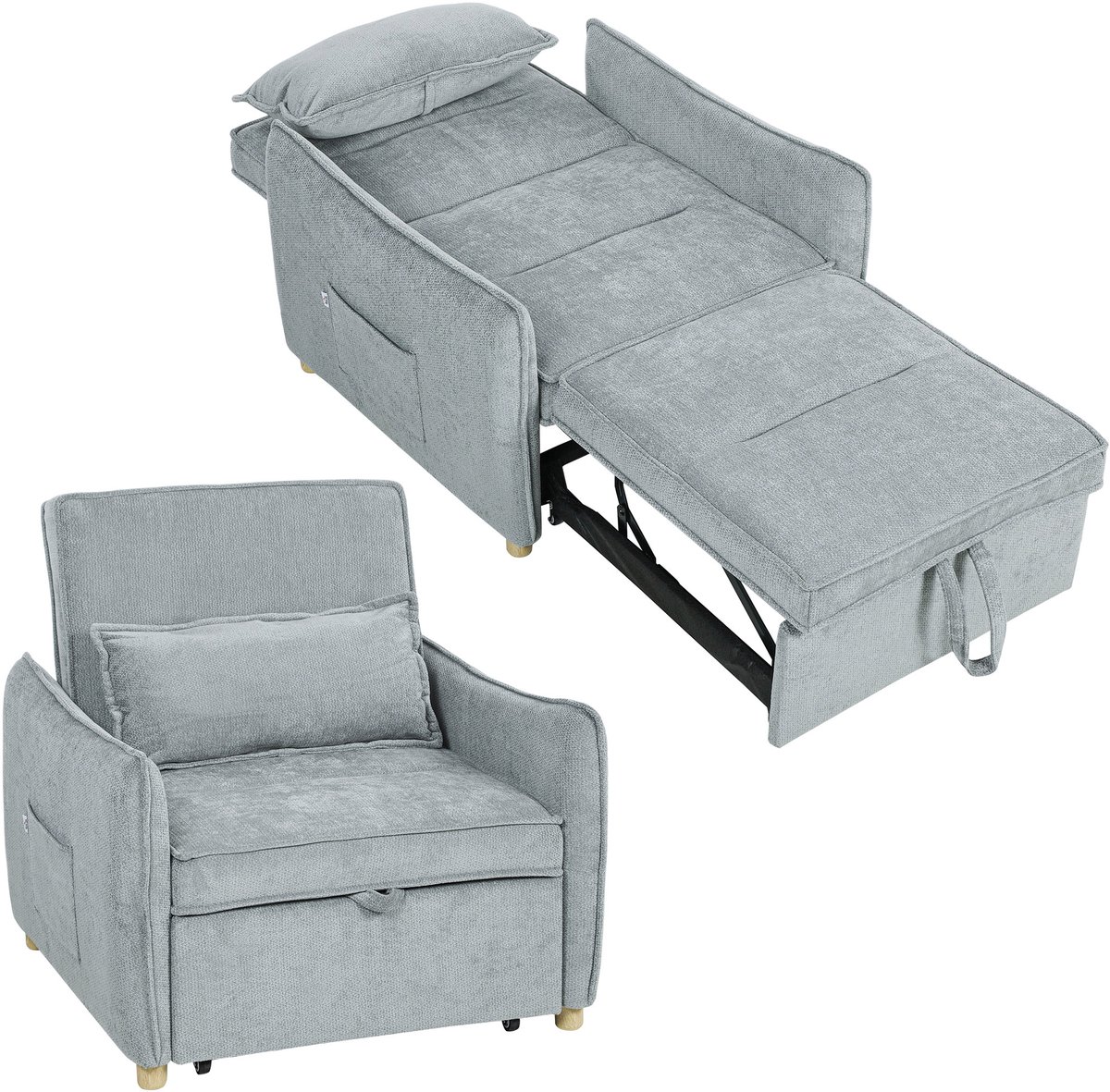 HOMCOM-Stoelbed - Chenille (100% polyester) - 88x84x87cm - Grijs