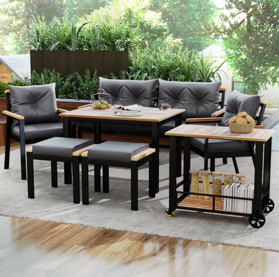 Tuintafel Set Tuintafel Set - 6-7 Persoons - Tuintafels Met Stoelen En Serveerwagen ...