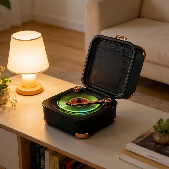 Retro Mini Bluetooth Speaker Draagbaar Zwart, Helder Geluid, Lange Accuduur, Compact voor Huis, Kantoor, Slaapkamer