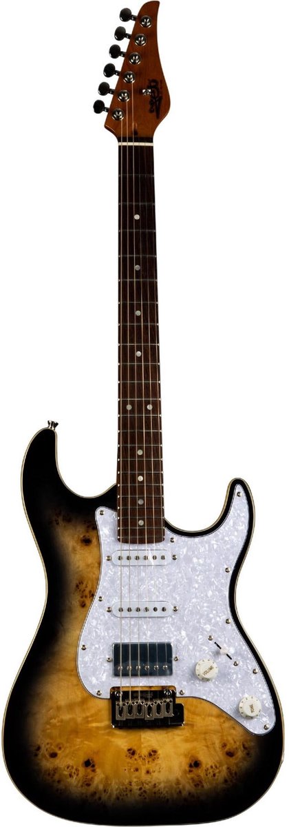 JET JS-450Q TB R S-style Elektrische Gitaar HSS Tremolo Burl Top Rosewood Toets Transparant Bruin