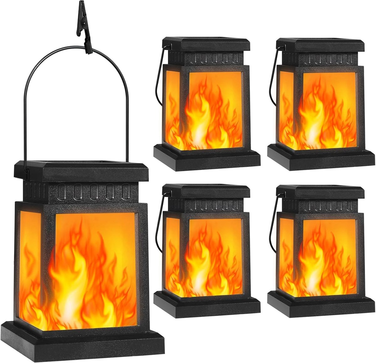 Hangende Buitenlampen - Zonne Lantaarns - Tuin Decoratie - Flikkerende Vlam - 4 Stuks - Zw