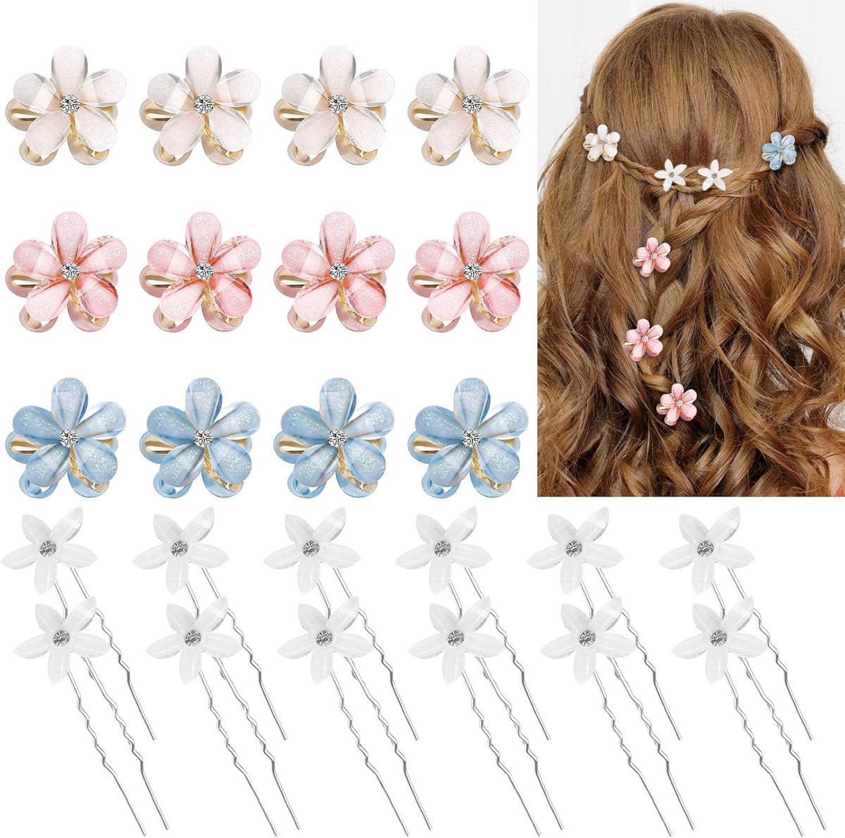 Set van 24 Haaraccessoires Bloemen voor Dames en Meisjes Bruiloft Haarspeldjes