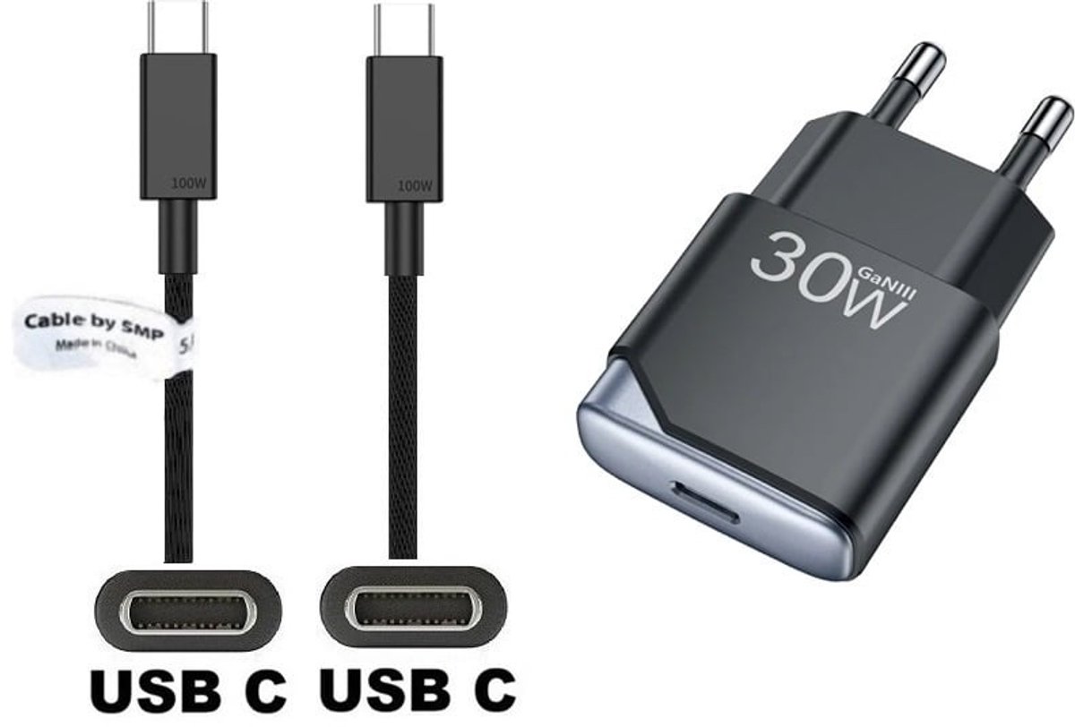 OneOne 30W snellader + 0,5m sterke USB C naar C kabel. GAN lader. PD PPS oplader adapter past op Kobo (Rakuten) eReader Elipsa, Elipsa 2E, Sage, Libra 2, Libra Colour, Clara 2E, Clara Colour, Clara BW - Kindle (Amazon) Scribe
