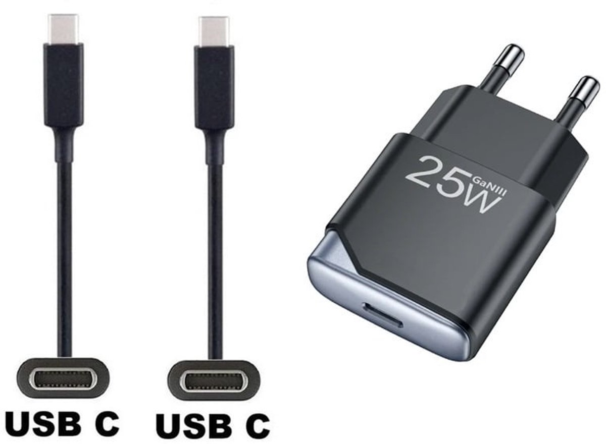 OneOne 25W snellader + 1,0m sterke USB C naar C kabel. GAN lader. PD PPoplader adapter past op Kobo (Rakuten) eReader Elipsa, Elipsa 2E, Sage, Libra 2, Libra Colour, Clara 2E, Clara Colour, Clara BW - Kindle (Amazon) Scribe