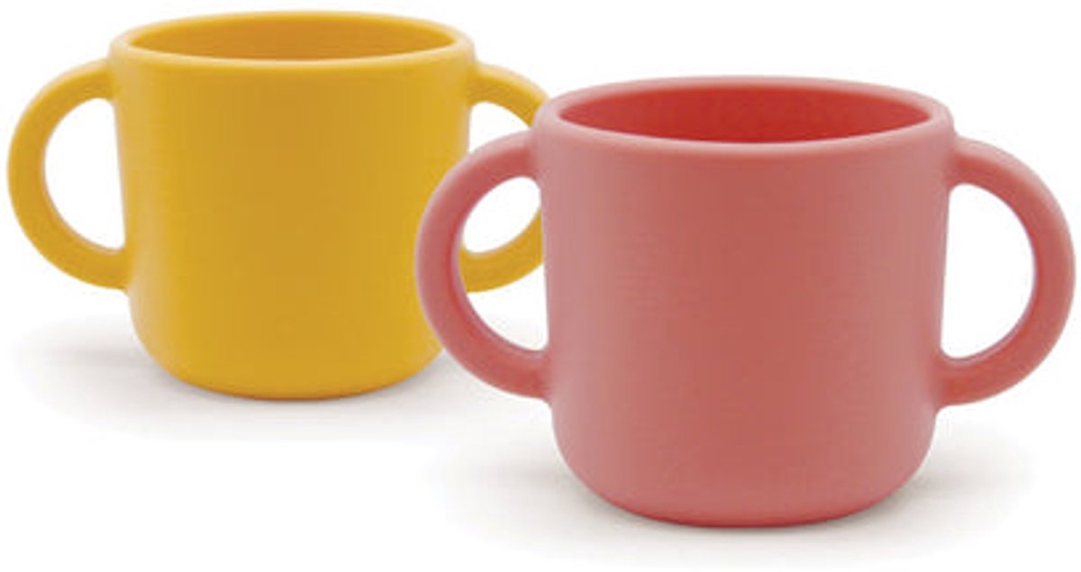 EKOBO Baby Siliconen Oefenbekers met Handvatten – BPA Vrij – Bambino – 2-Pack – Geel/Roze