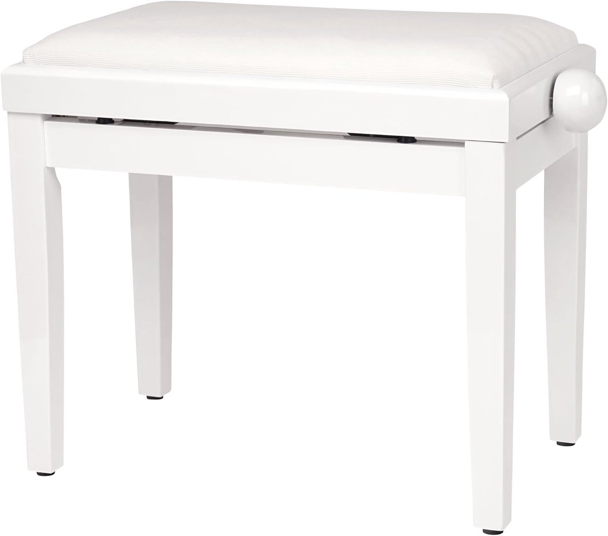 MELVRA Pianobank - Hoogte Verstelbaar 47-56 cm - Pianokruk Wit Hoogglans - Velours Zitting - Stabiel Spindelmechanisme