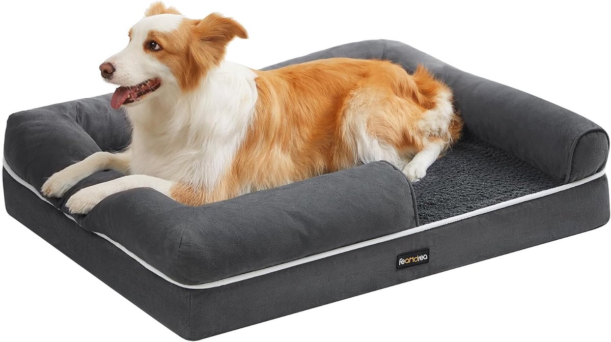 MELVRA Orthopedisch Hondenbed - 91 x 71 x 20 cm - Hondenmand met Verhoogde Randen - Maat L - Hondenkussen met Afneembare en Wasbare Hoes - Antislip - Donkergrijs - PGW076G01