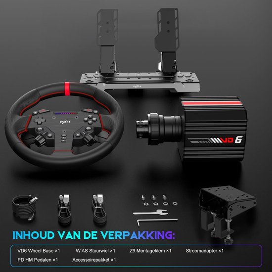 PXN VD6 Bundel - Sim Racing Stuur - Direct Drive 6 Nm - W AS Racestuur - PD HM Hall Pedalen - 400° Rotatie - Vibratiefeedback - PC Windows 7-11 - Zwart van Merkloos — afbeelding 2