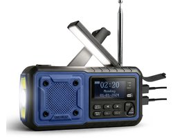 Liveablez® Noodradio Solar Opwindbaar & Batterij - DAB+/FM Draagbare Radio Oplaadbaar Met 5000mAh Powerbank Zonneenergie - Bluetooth - Zaklamp - Rampen - Noodpakket - Blauw