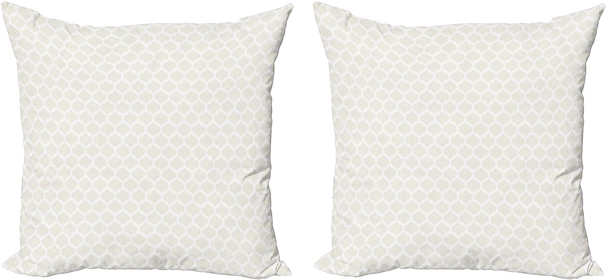 ABAKUHAUS Beige Decoratieve Kussenhoes, Set van 2, Fijne Klassieke Rijtjes, 50x50 cm, Gebroken Wit