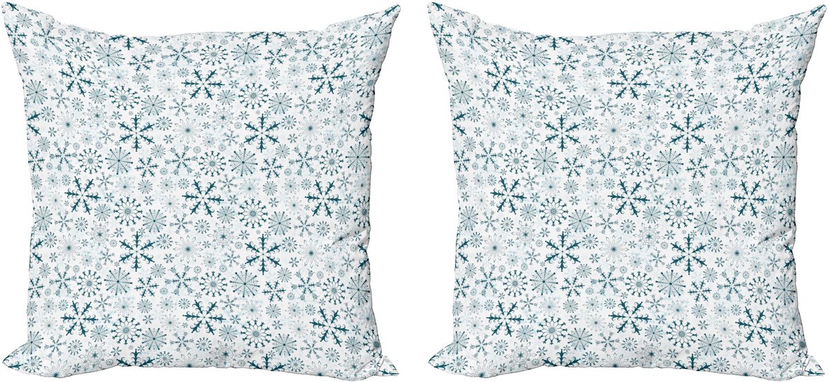 ABAKUHAUS Winterkussensloopset (2 stuks), Merry Xmas Snowflakes, 45 cm, turquoise wit