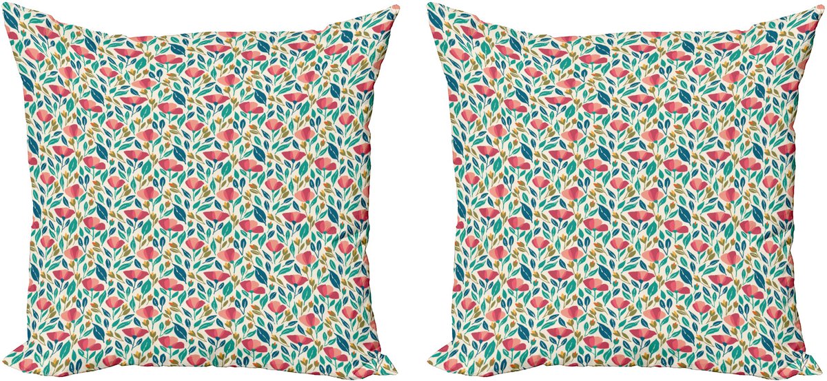 ABAKUHAUS Decoratieve kussenhoes met klaproosmotief, 2 stuks, kleurrijke lentetuinkunst, 40x40 cm, meerkleurig