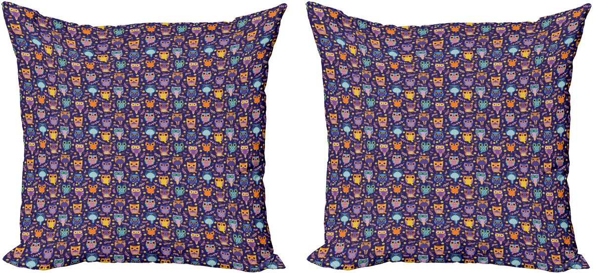 ABAKUHAUS Sierkussenhoes met uilmotief, set van 2, blader sterr stripfiguurontwerp, 50x50 cm, paars, blauw