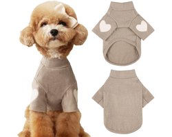 Hondentrui met hartjesprint - Warm T-shirt voor kleine en middelgrote honden, Kat en puppy-outfit voor teddybeer, chihuahua, schnauzer (bruin, maat S)