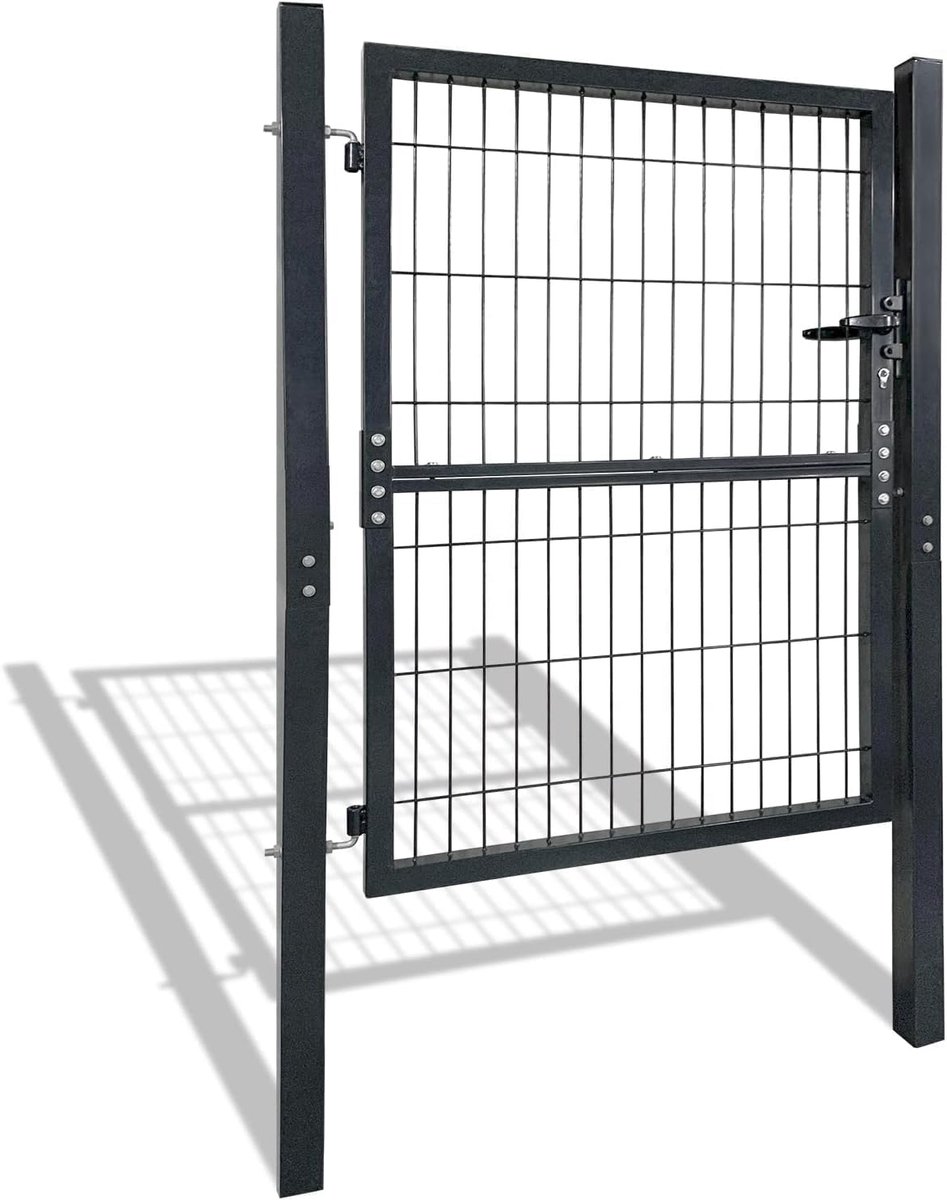 Metalen tuinpoort 125x100cm, enkele golfrooster, verzinkt staal, antraciet