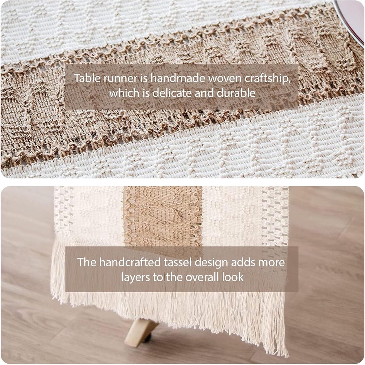Boho bruine katoenen tafelloper 30 x 140 cm - wastafel - landelijke stijl