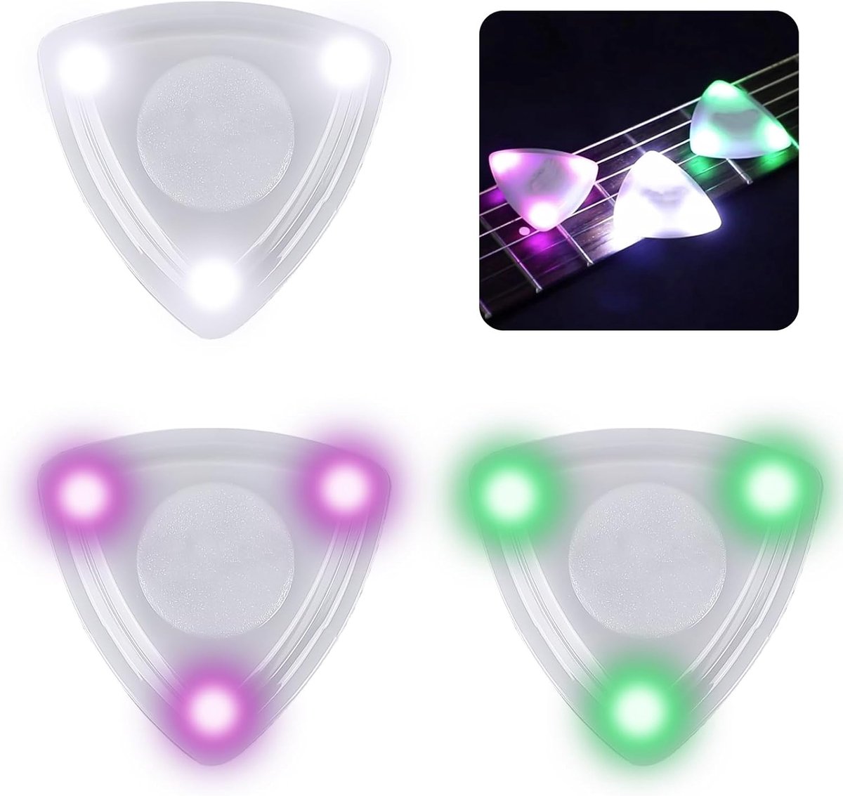 Set van 3 lichtgevende gitaarplectrums - glimmende plectrums voor gitaar en basgitaar