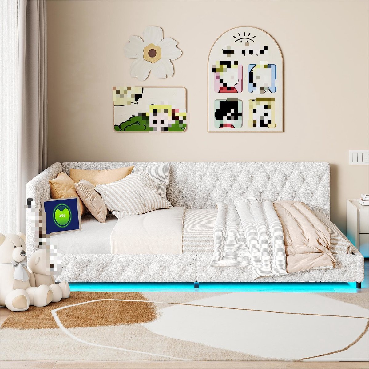 Upholstered Bed – Bedbank – Sofa Bed – Daybed – Slaapbank – Teddy Velours Stof – 140x200 cm Met Lattenbodem