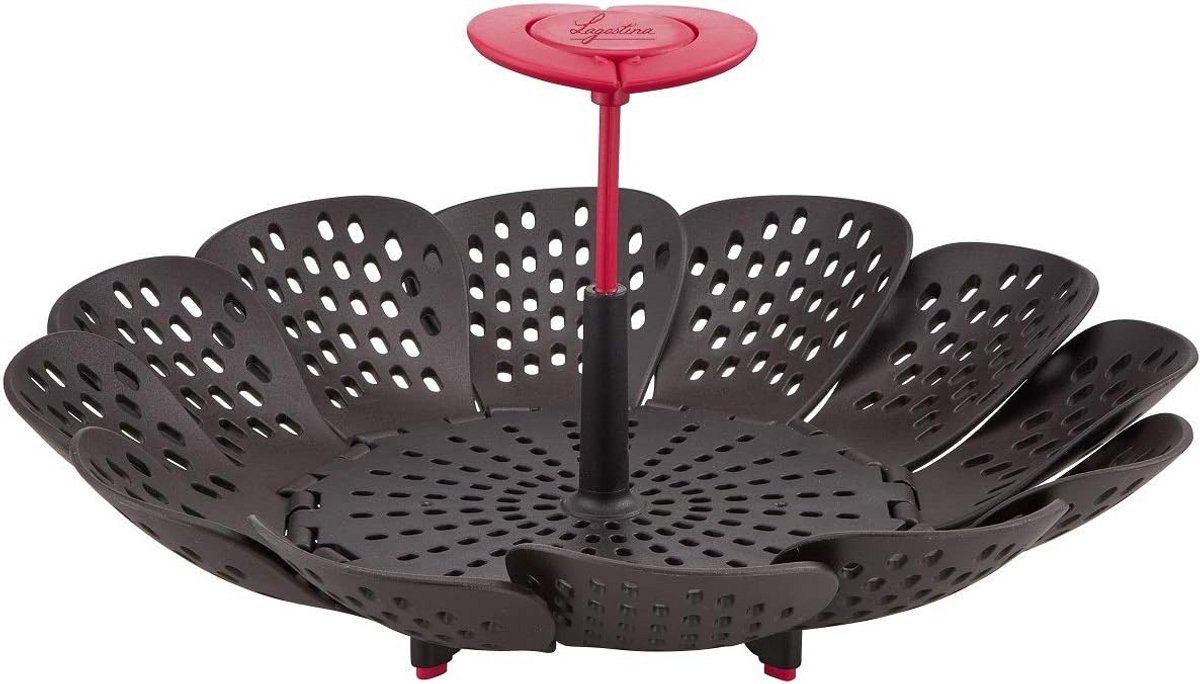 Stoommand kunststof zwart met rood voor pannen vanaf 16 cm