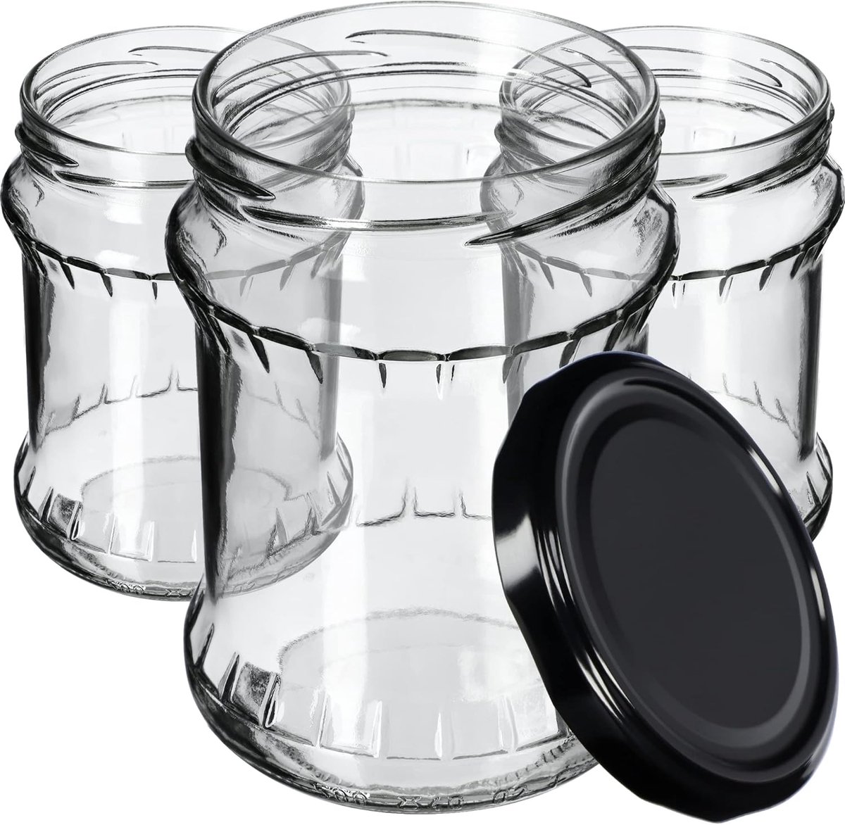Inmaakpot 500 ml met Schroefdeksel - Glas Voorraadpot Rond - 8 stuks (Zwart)