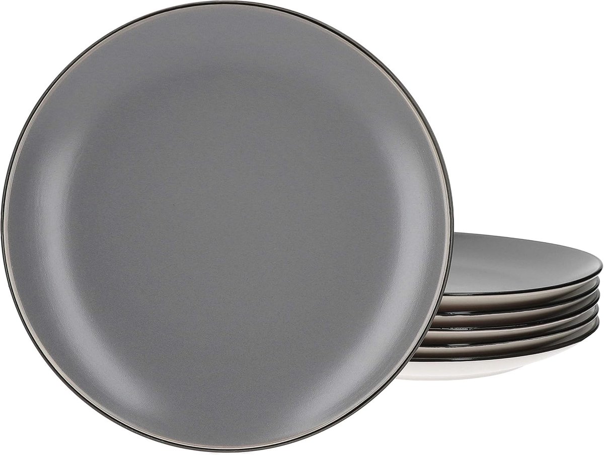 Set van 6 Grote Dinerborden Keramiek Grijs 27 cm voor 6 Personen