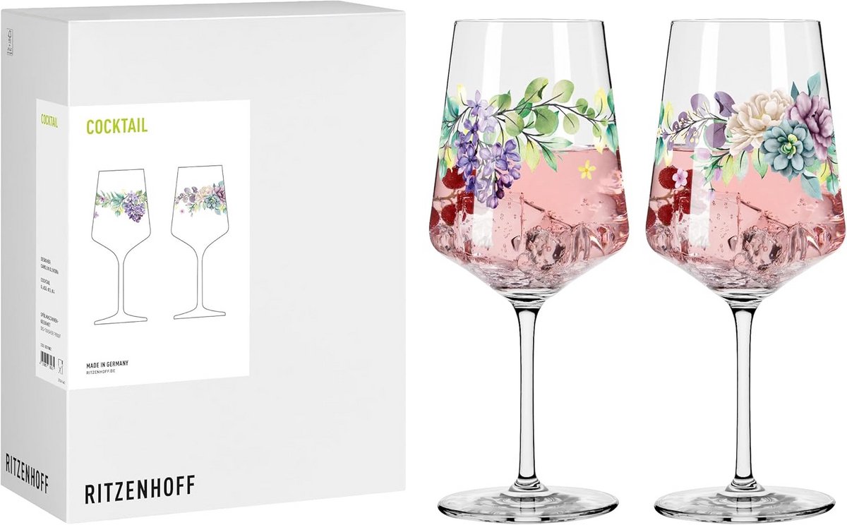 Glas Sprizz 500 ml set van 2 Home & Garden plantenmotief