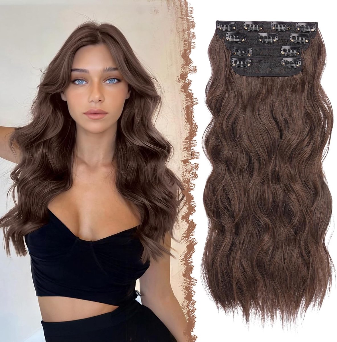 Golvende Clip-in Haarextensies 4 Delen Volledig Hoofd Synthetisch 50 cm Dames