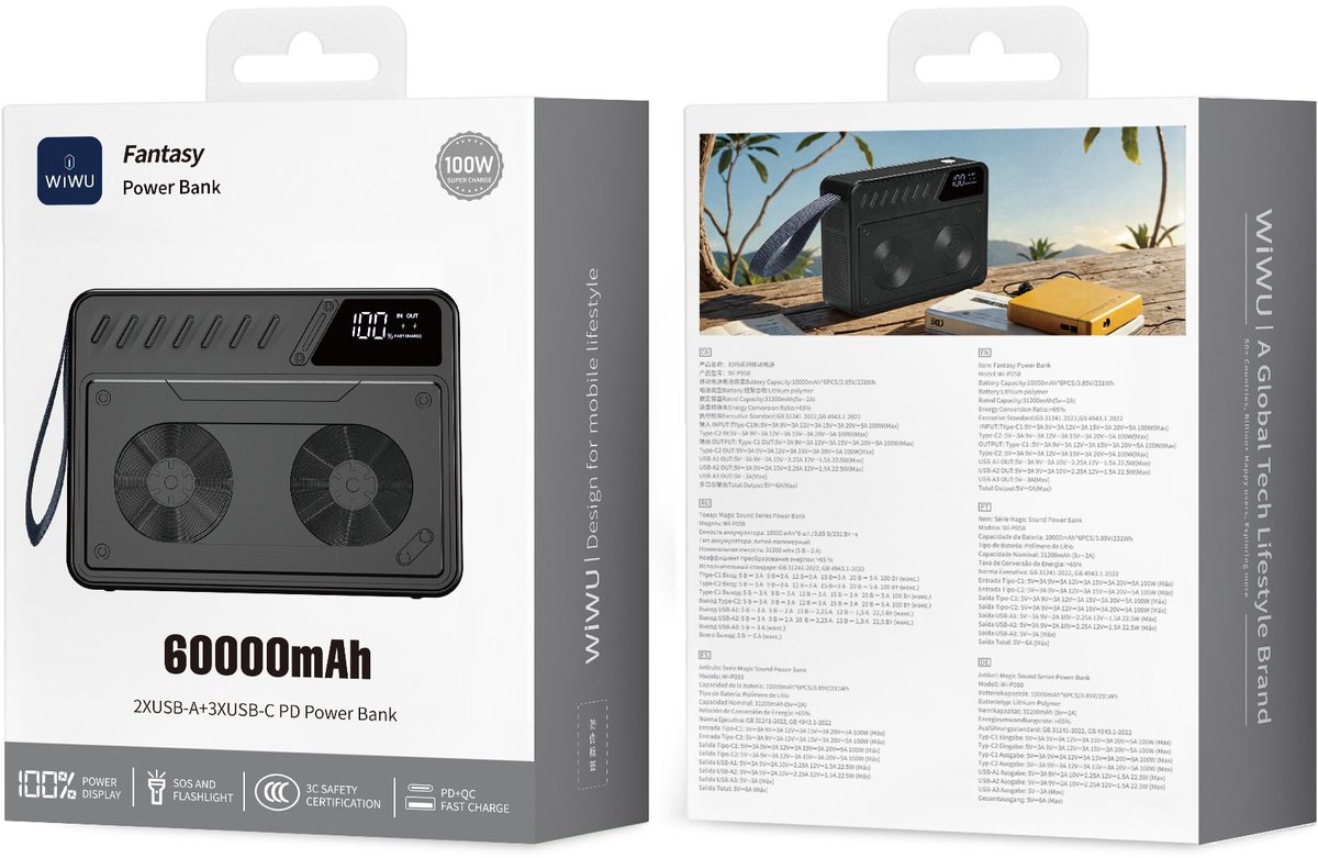 WiWU Powerbank 60000mAh met Snelladen voor Laptop en - afbeelding 3