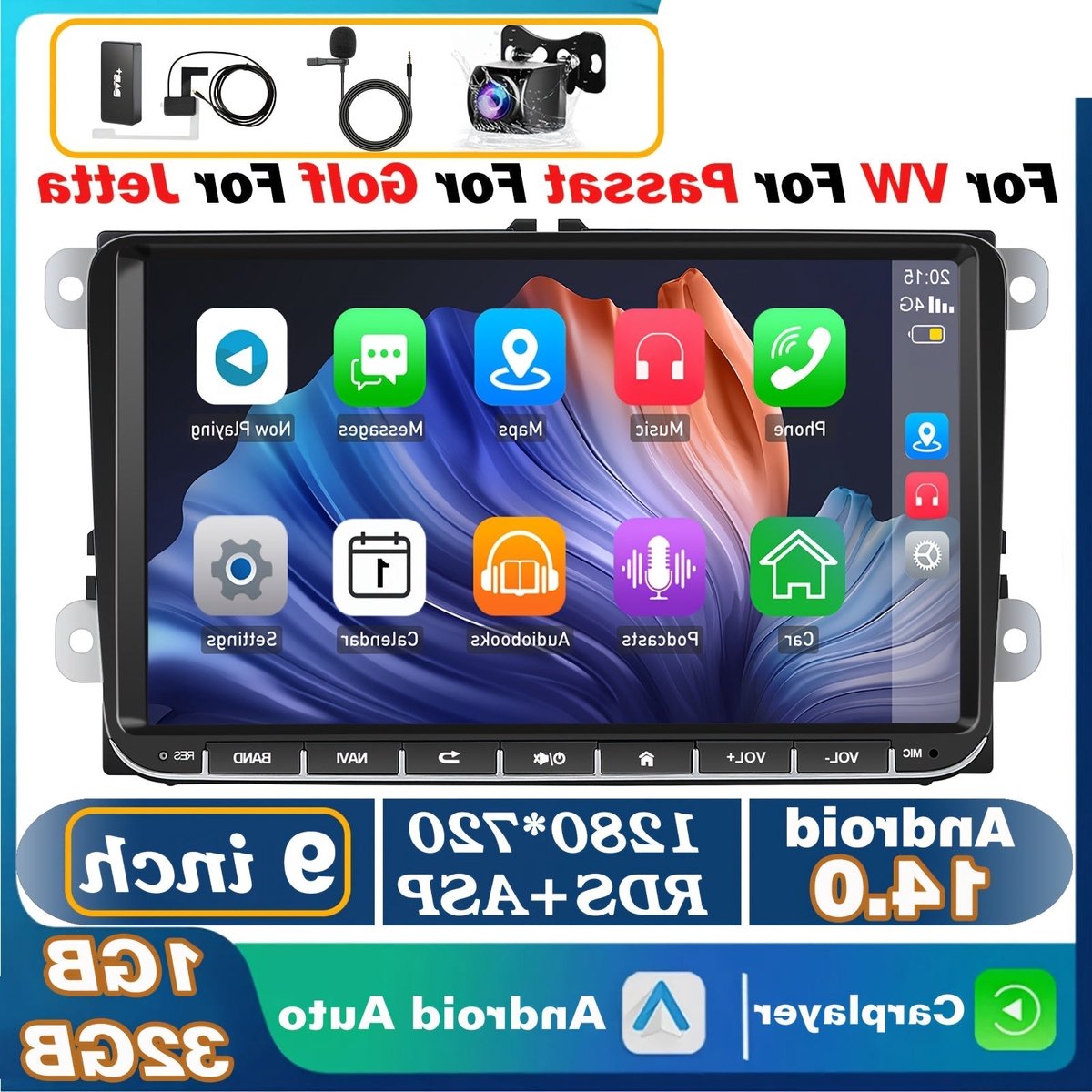 Multifunctionele 9 inch Car Stereo – Auto Radio – Multimedia Speler – Navigatiesysteem – Touchscreen Unit – Met Achteruitrijcamera & Microfoon – DAB+ Digitale Radio en Android 14.0
