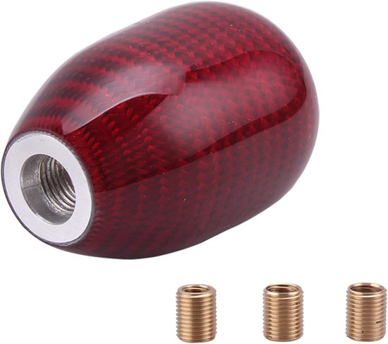 Koolstofvezel versnellingsknop met adapters voor handgeschakelde auto's - rood — afbeelding 3