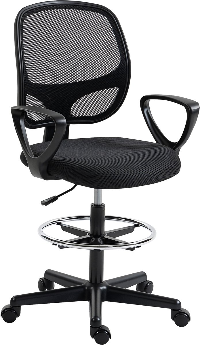 HOMCOM Tekenstoel - Mesh (100% polyester) - 59x58x123cm - Zwart