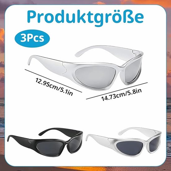 3-delige zonnebrillenset voor dames en heren: Retro Tech Fashion Surround gepolariseerde rechthoekige UV400 fietsbril van Merkloos — afbeelding 5