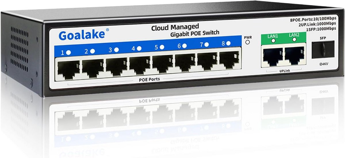 8-poorts Poe Switch - Cloud Managed Ethernet Switch met 10 Poorten PoE op 120 W, Eenvoudig Beheer en Ultra Remote Cloud tot 250 m