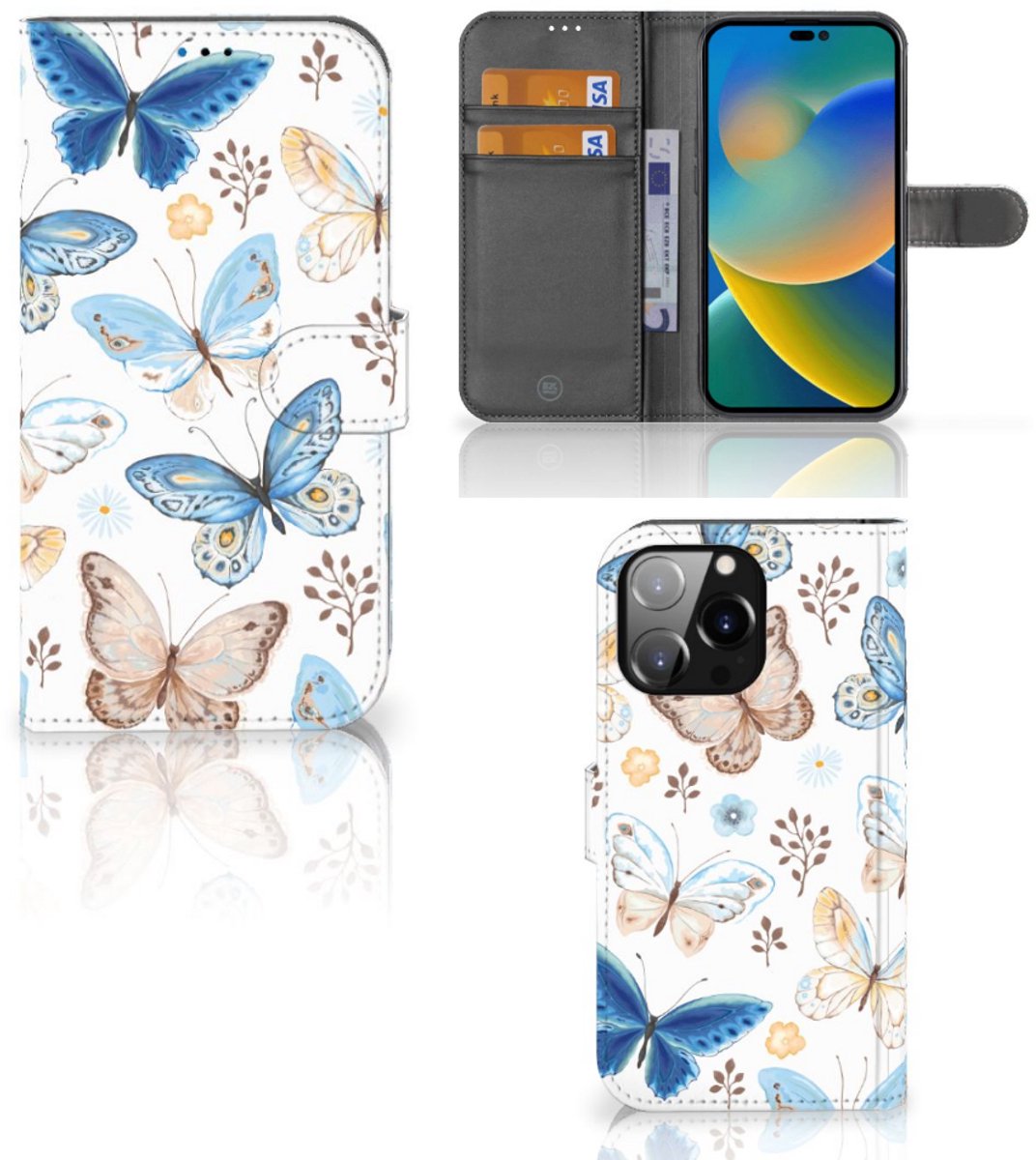 Telefoonhoesje met Pasjes voor iPhone 14 Pro Max Vlinder