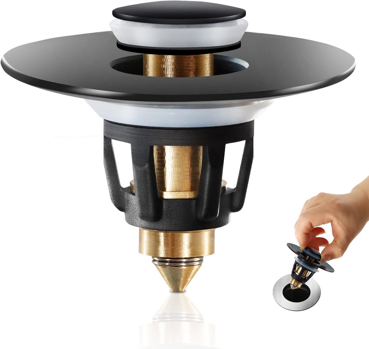 Zwart Pop Up Afvoerstop voor Badkamersink, Universele Afvoerstop per Sink met 1.1~1.5 Inch Afvoerbuis (Matte Zwart)
