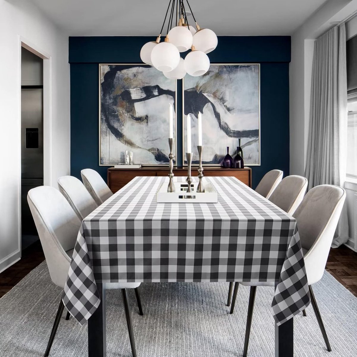 Weerbestendig Geruit Tafelkleed voor Buiten en Binnen - 140 x 240 cm - Zwart en Wit