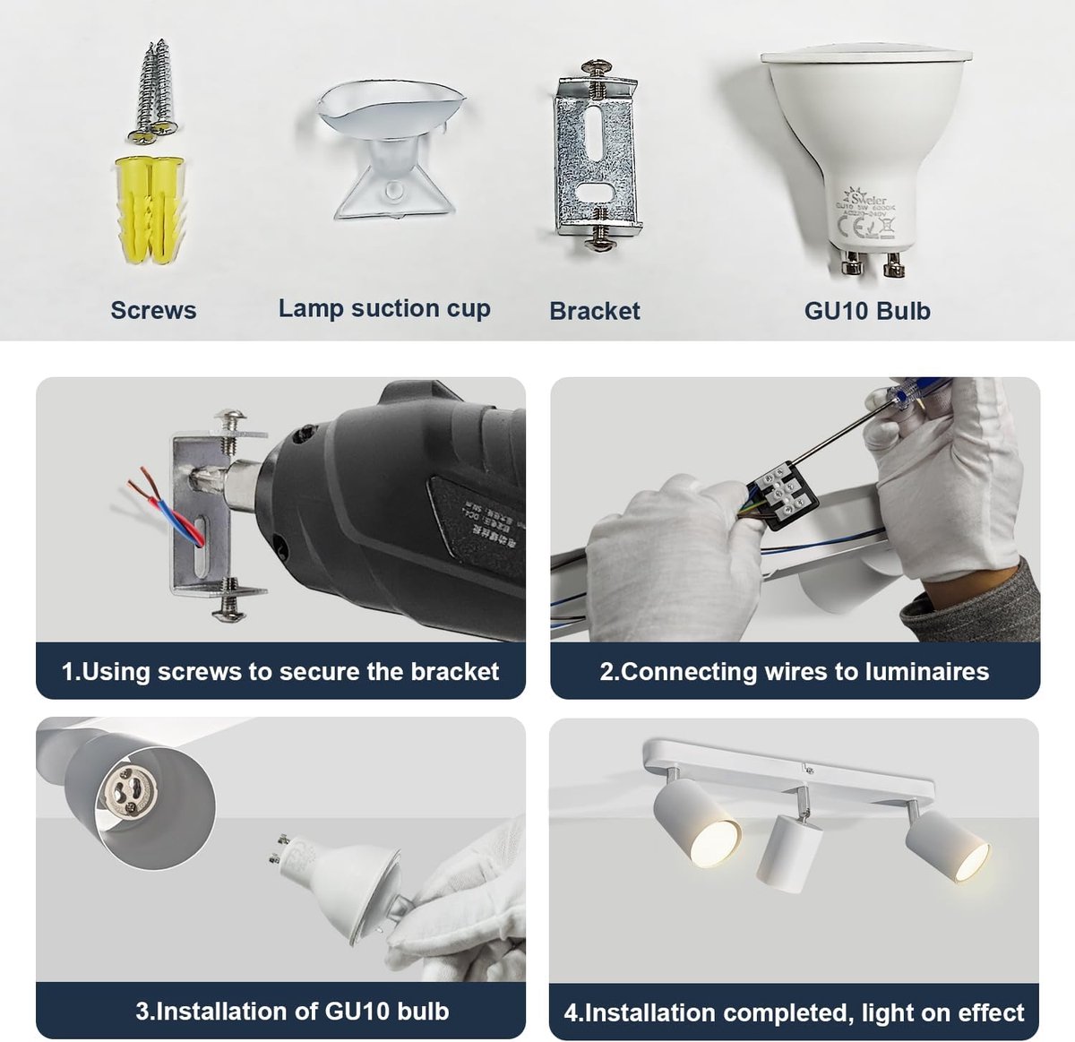 Witte LED Plafondlamp GU10 - 5W Warm Wit 3000K - Verstelbare Plafondspot voor Keuken, Slaapkamer en Gang