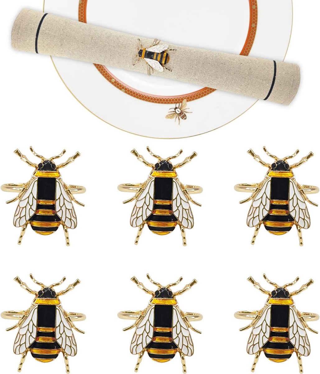 Gouden Bijen Servetringen Set van 6 - Elegante Eettafel Decoratie