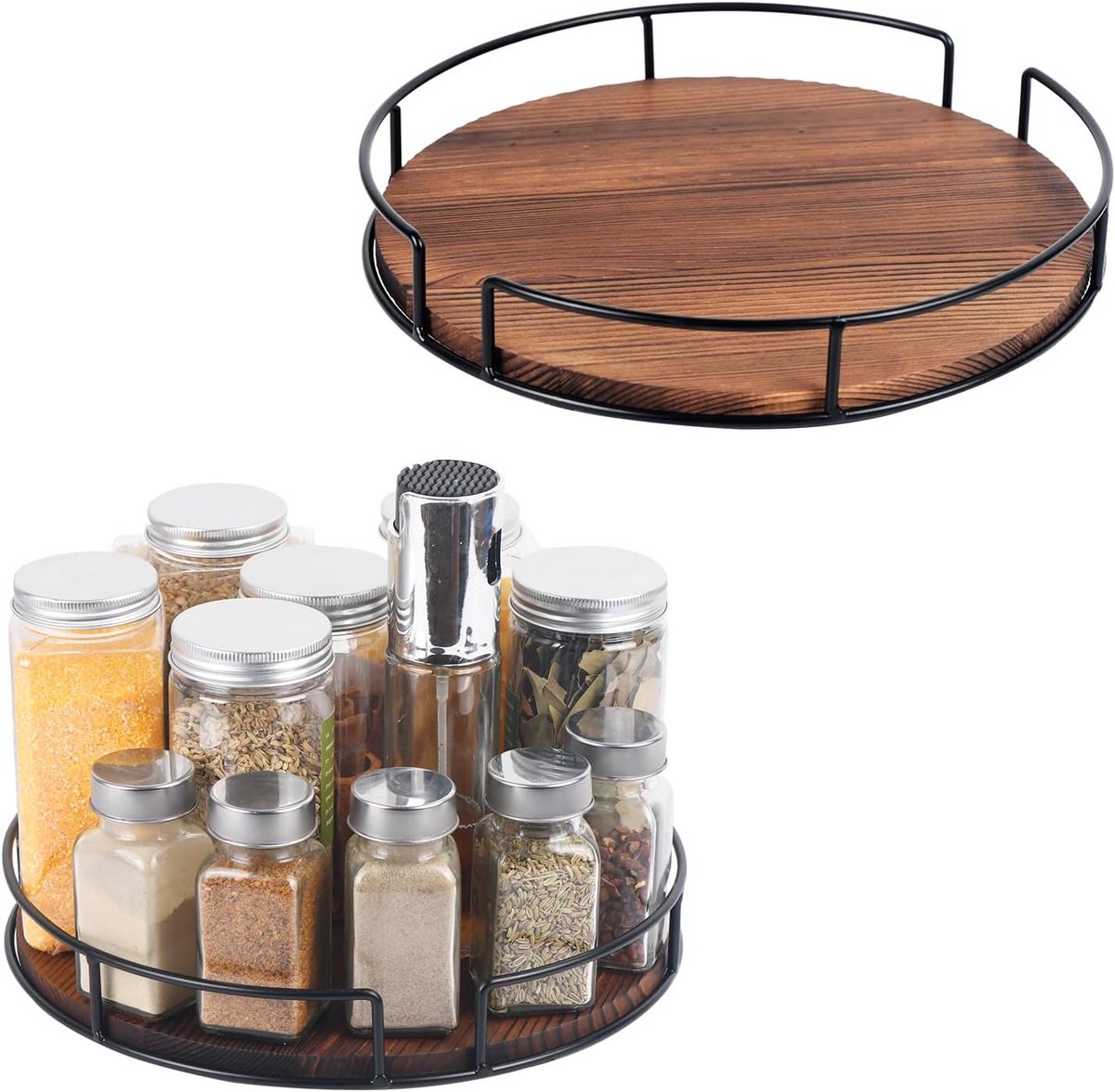 Lazy Susan Organizer 9 inch & 10 inch - Antislip Houten Draaitafel voor Kast, Keuken, en Koelkast