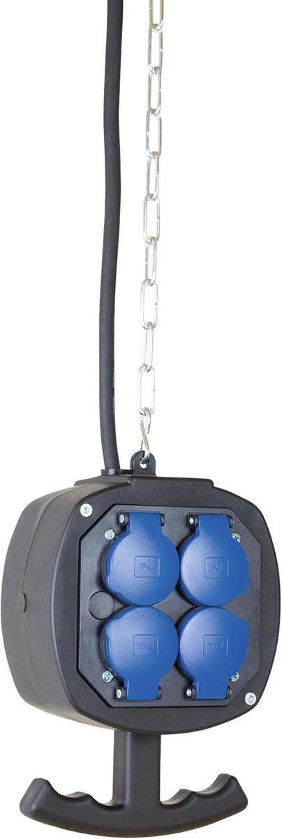 Hängeverteiler met 3 m Kabel – 2x4 Stroomverdeling met Klappdeksel – IP44 – Zwart