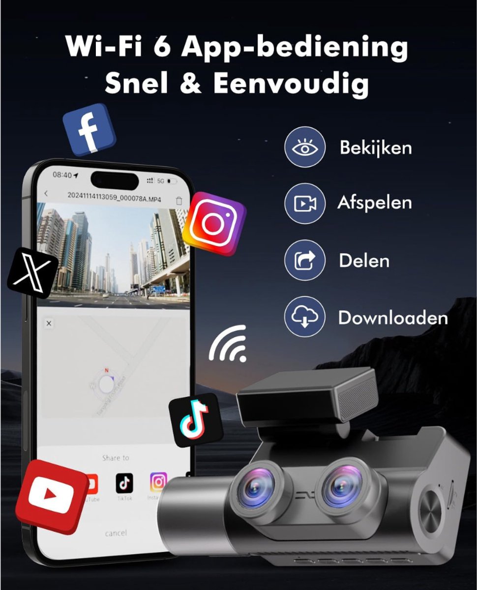 DYNA® Dashcam Voor en Achter - Dashcam - Dashcam Voor Auto - Zwart - 6cm x 12cm x 7cm – foto 8