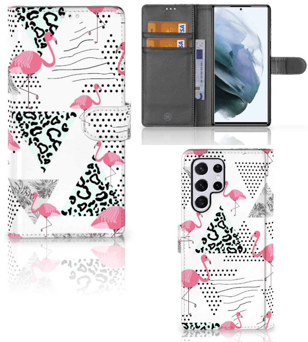 Samsung Galaxy S22 Ultra Telefoonhoesje met Pasjes Flamingo Triangle