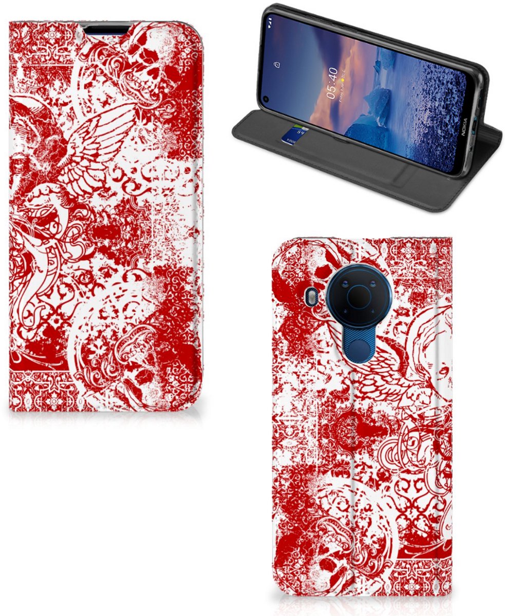 Mobiel BookCase Nokia 5.4 Angel Skull Rood