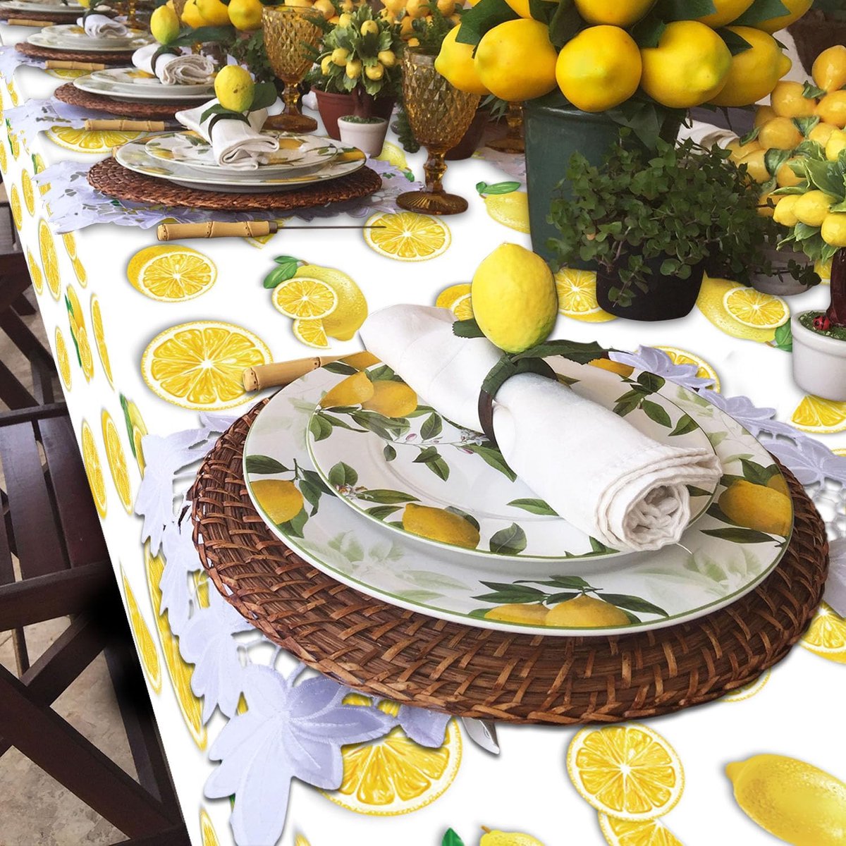 Citroen Tafelkleed Set - 4 Stuks Voor Feestelijke Decoratie - 217 x 130 cm
