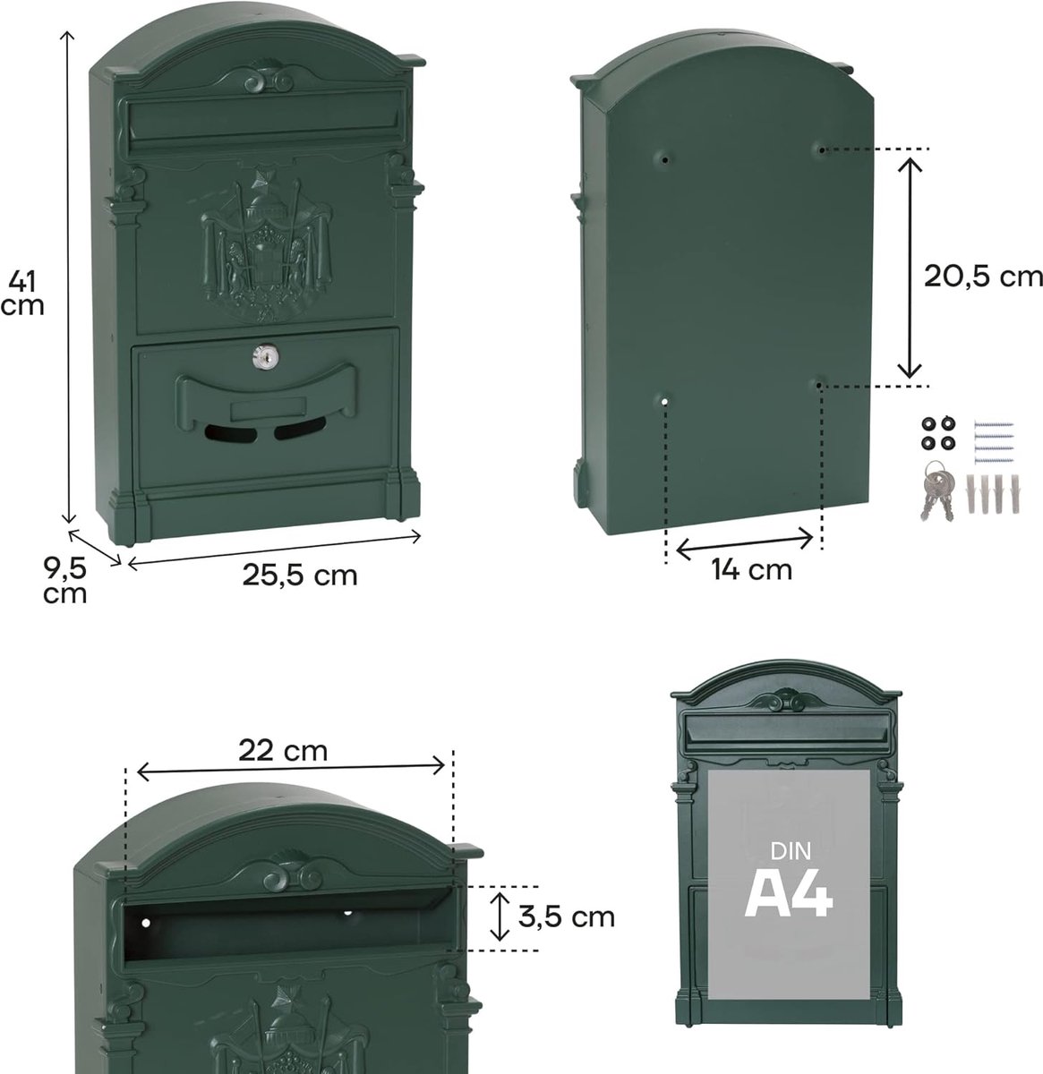 Elegante Aluminium Brievenbus voor Buiten | Maat DIN A4 | Decoratief en Duurzaam | Eenvoudige Montage | Groen