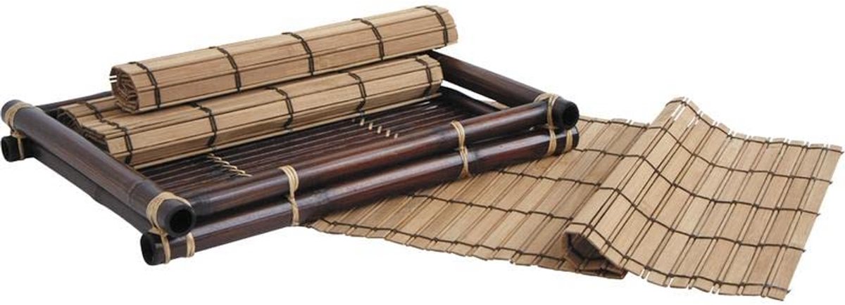 Bamboe placemats set met dienblad - 4-delig