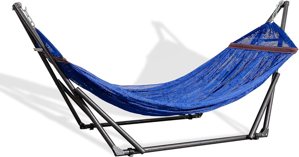 Draagbare Hangmat met Stalen Standaard en Draagtas - Verstelbare Hangmat voor Camping, Strand en Terras - Blauw