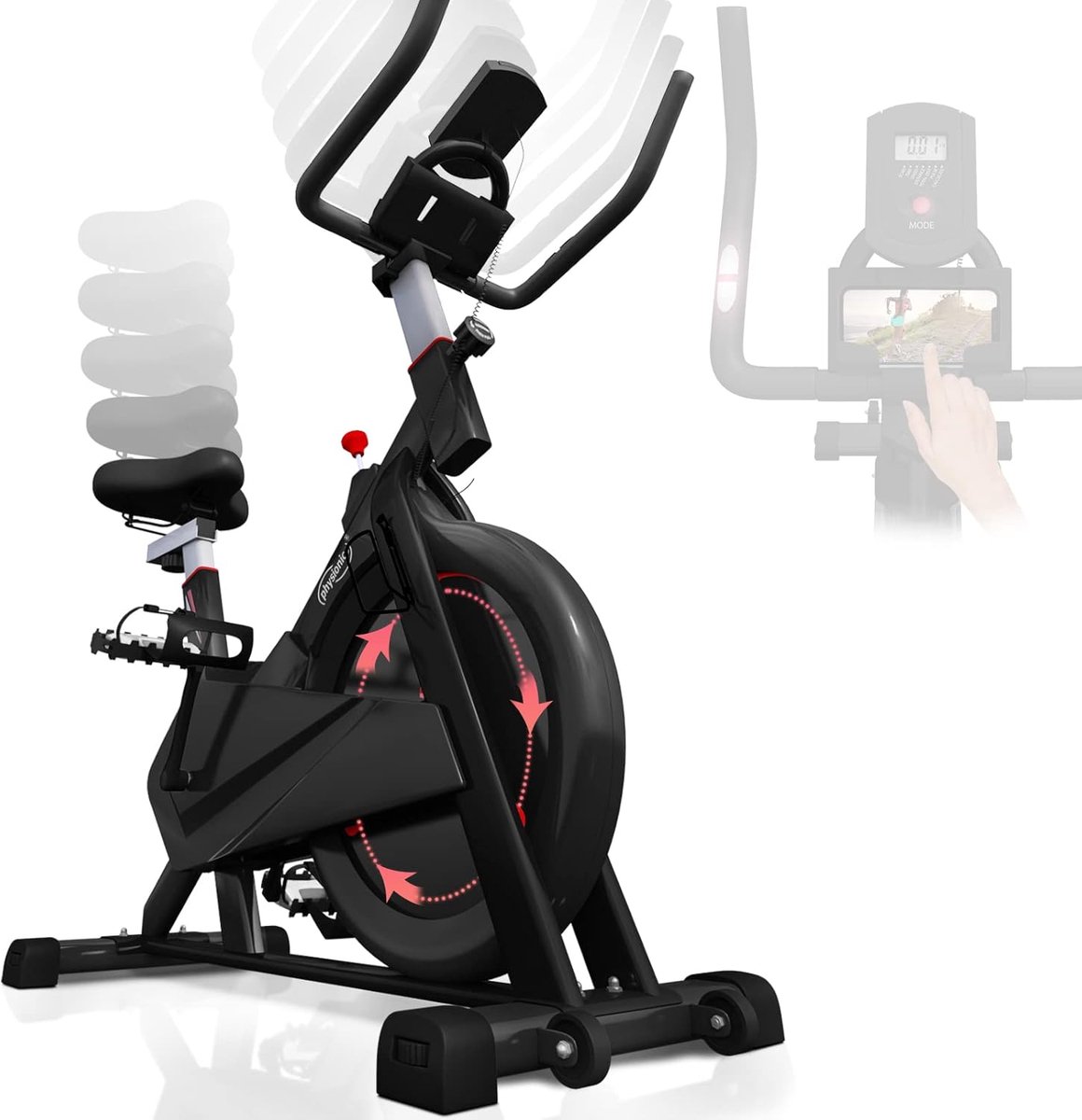 Physionics® Hometrainer, met display, ergometer, vliegwiel van 8 kg, zadel, stuur en weerstand verstelbaar – hometrainer, fitness, binnen, cardio, fiets, stil