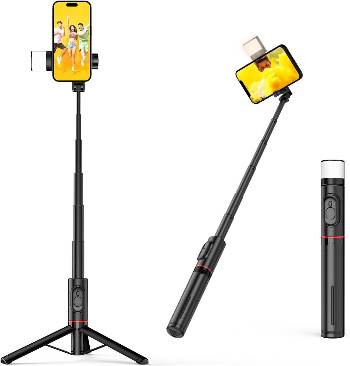 Draagbare Selfiestick Statief met Vullicht en 360 Graden Draaibaarheid - Aluminium 77 cm